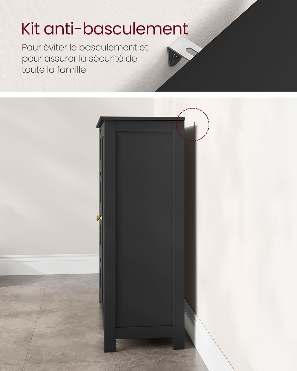 Badkamerkast - 82 cm hoog - bijzetkast - 4 laden en een deur - zwart- LHC041B02 - Afbeelding 6