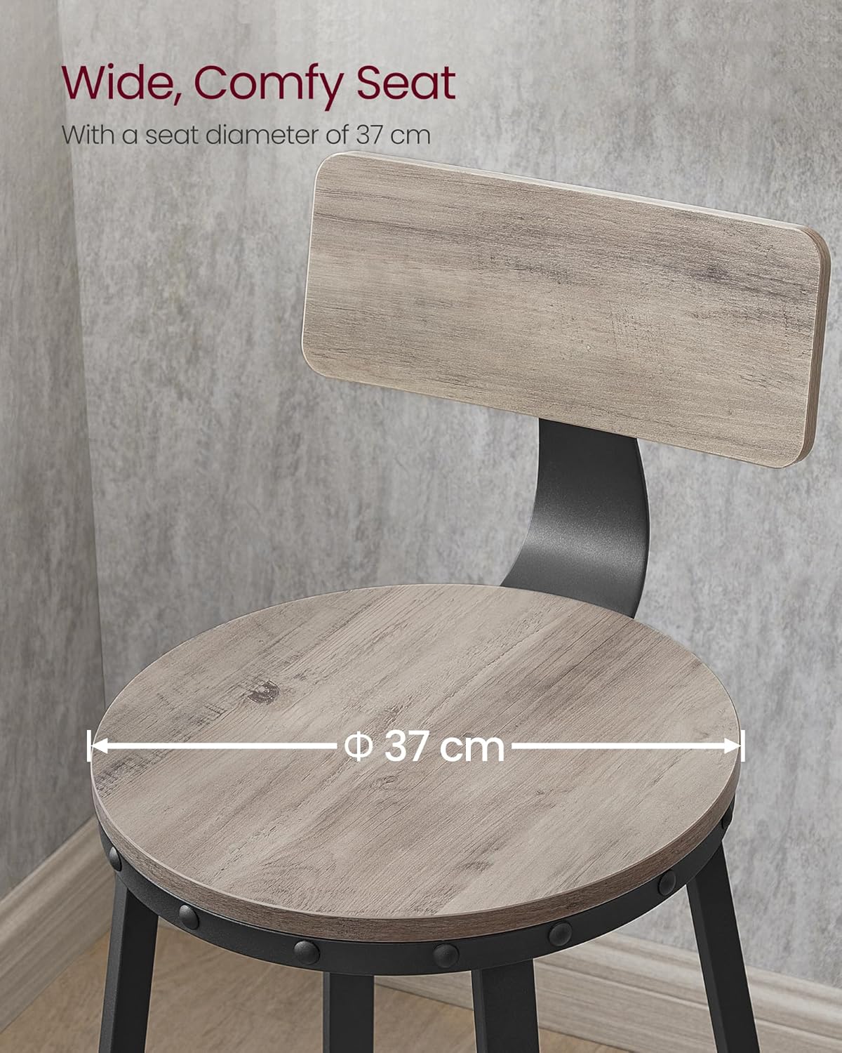 2x barkruk - hoge keukenkrukken - stalen frame - 73 cm zithoogte - grijs met zwart - lbc026B02 - Afbeelding 11