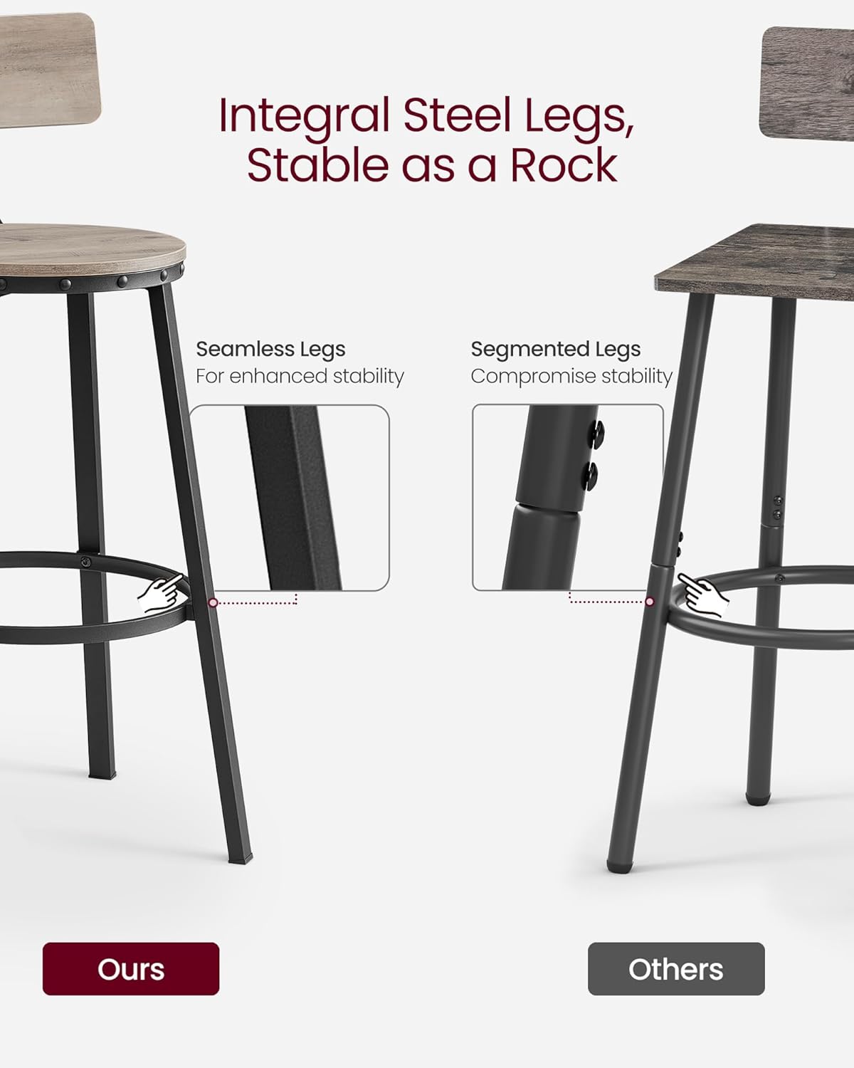 2x barkruk - hoge keukenkrukken - stalen frame - 73 cm zithoogte - grijs met zwart - lbc026B02 - Afbeelding 7