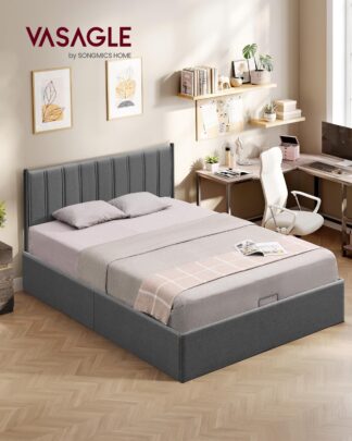 Tweepersoons bed - voor matras 160 x 200 cm - opklapbaar bedframe - metaal - opbergruimte onder het bed - grijs - RMB615G02