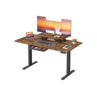 Zit sta bureau 140x70 cm - hoogte verstelbaar 72 t/m 120 cm - met monitorstandaard - elektrisch  - bruin - LSD154KD02