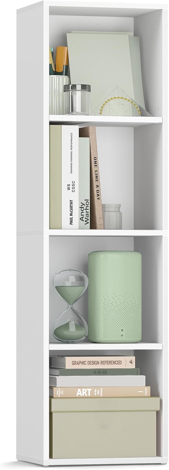 Opbergkast - boekenkast - wit hout - 4 niveau's - hoogte 106 cm - LBC434W - Afbeelding 2