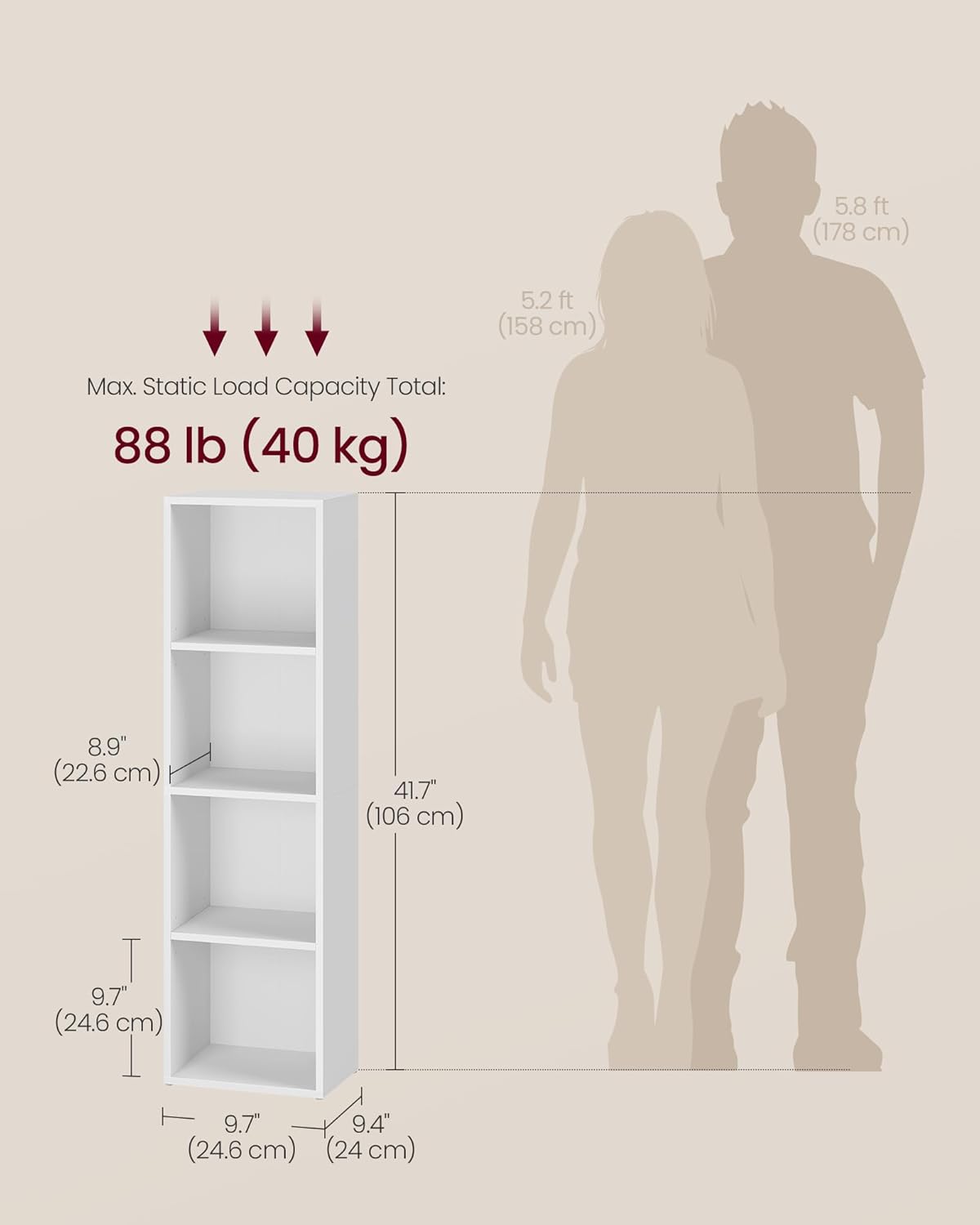 Opbergkast - boekenkast - wit hout - 4 niveau's - hoogte 106 cm - LBC434W - Afbeelding 4