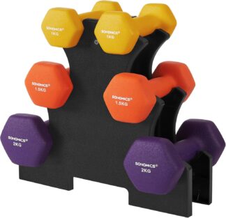 Dumbbellset halterset, 3 paar - totaal 9 kg - 2x1 kg, 2x1.5 kg, 2x2 kg, - antislip neopreen coating - gekleurd - SYL69BK