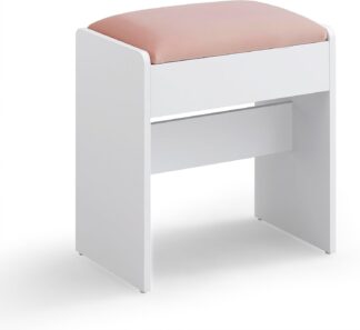 Kaptafelkruk / kaptafelstoel - wit - zachte zitting - roze - hoogte 45 cm - RDS001W01