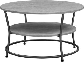 Salontafel rond - diameter 80 cm - tafel voor woonkamer - zwart met grijs - 2 niveaus - LCT080G78