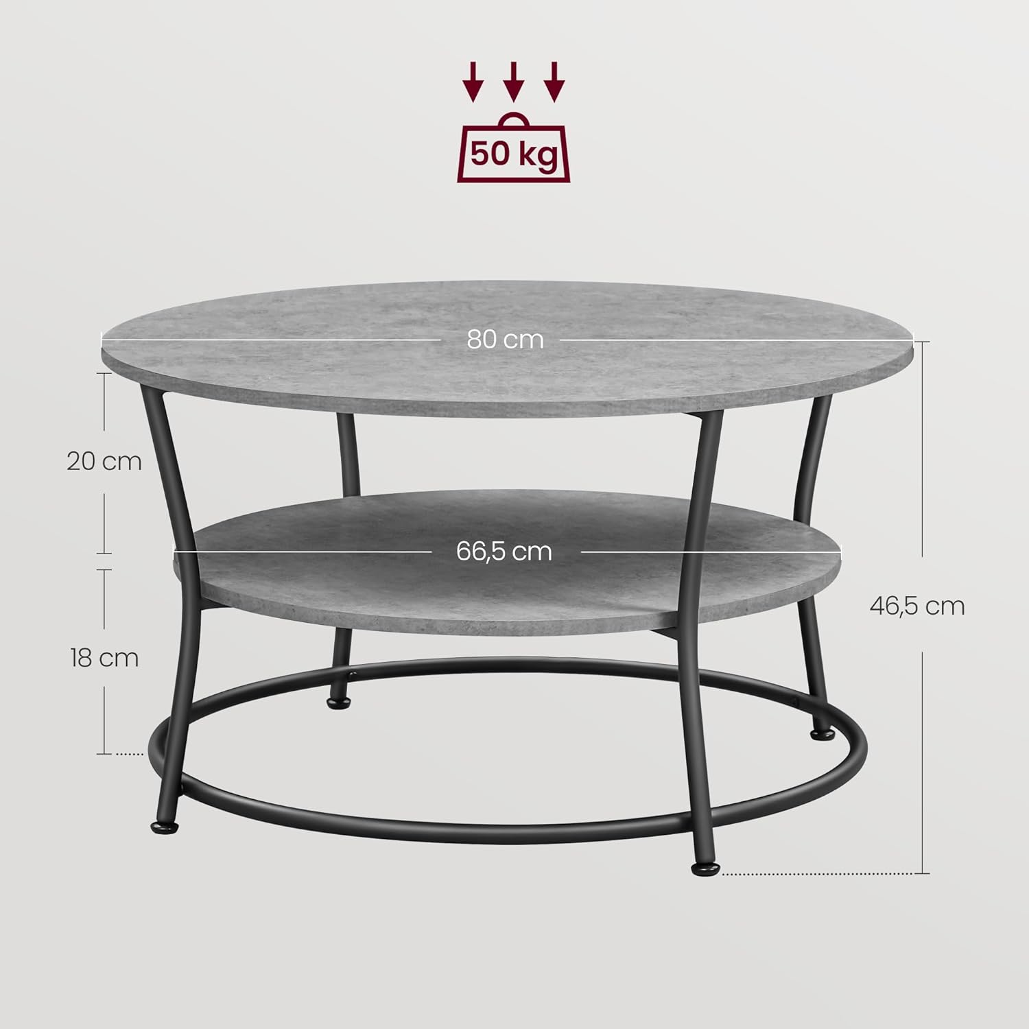 Salontafel rond - diameter 80 cm - tafel voor woonkamer - zwart met grijs - 2 niveaus - LCT080G78 - Afbeelding 3