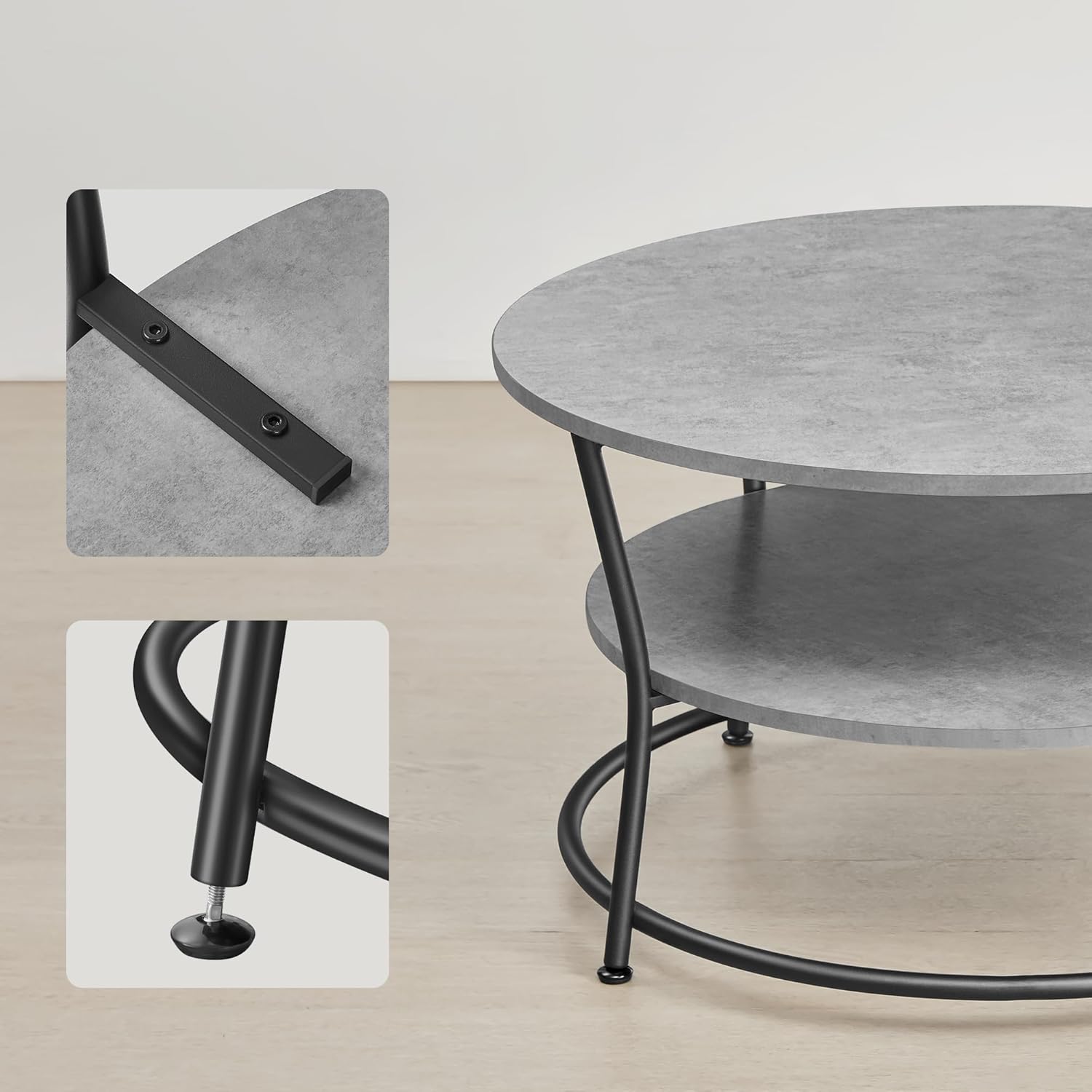 Salontafel rond - diameter 80 cm - tafel voor woonkamer - zwart met grijs - 2 niveaus - LCT080G78 - Afbeelding 4