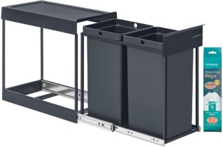 Prullenbak / afvalemmer - uitschuifbaar - inbouw kast - uitschuifbaar - 2 x 15 liter - stalen frame -ABS-deksel - grijs - LTB950gz01