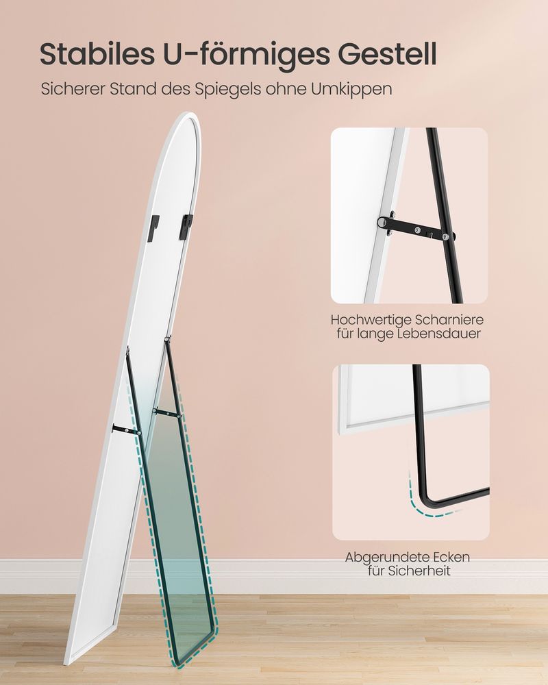 Staande spiegel - 160 cm hoog - volledige lengte spiegel - gebogen - aluminium frame en gehard glas - goud - LFM031WC01 - Afbeelding 2