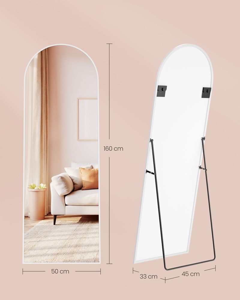 Staande spiegel - 160 cm hoog - volledige lengte spiegel - gebogen - aluminium frame en gehard glas - goud - LFM031WC01 - Afbeelding 3