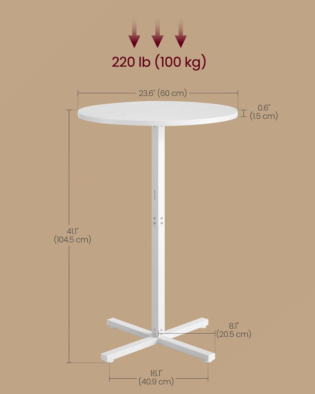 Bartafel - statafel - diameter 60 cm - wit blad - stalen frame - hoogte 105 cm - Afbeelding 4