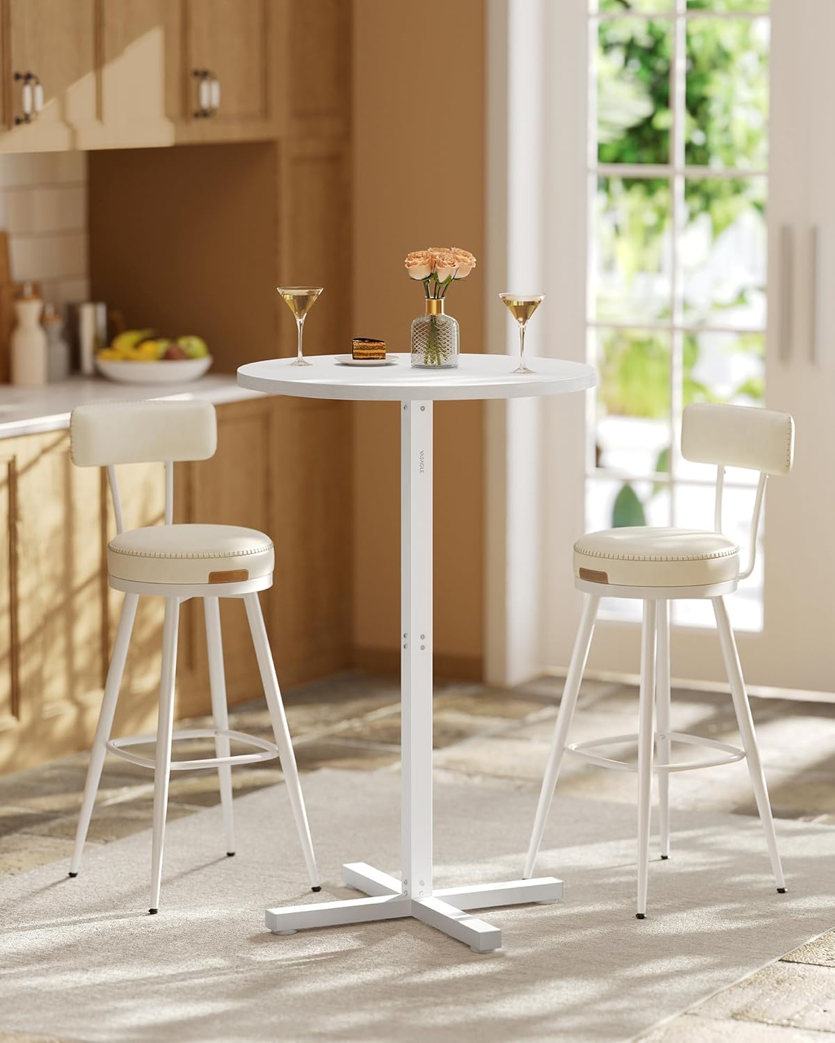 Bartafel - statafel - diameter 60 cm - wit blad - stalen frame - hoogte 105 cm - Afbeelding 2