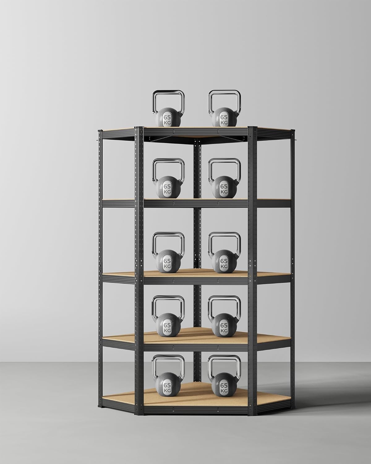 Hoekstelling - opbergrek en stellingkast - metaal met MDF legplanken - 180 x 40 x 40 cm - zwart - GLR080B01 - Afbeelding 2