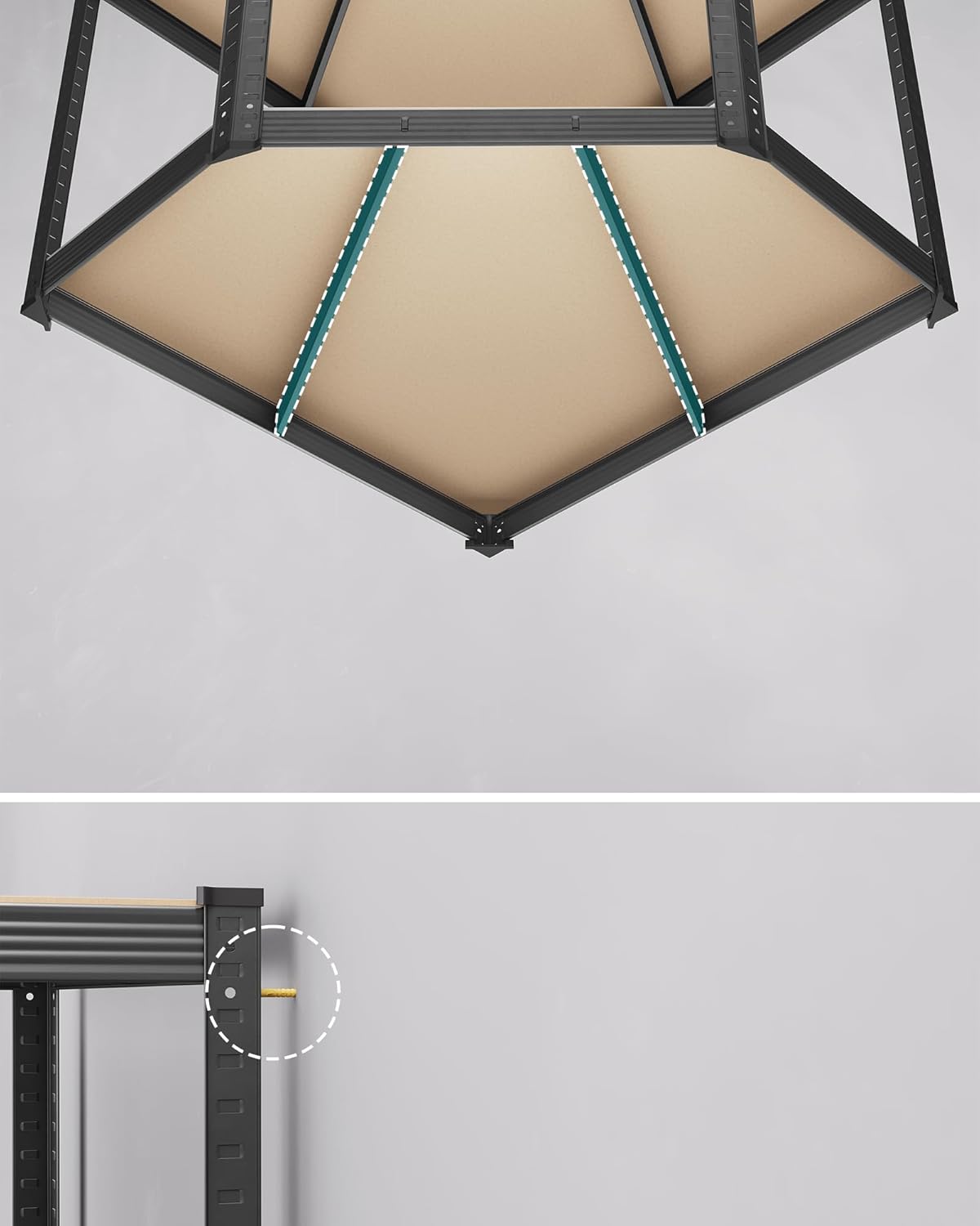 Hoekstelling - opbergrek en stellingkast - metaal met MDF legplanken - 180 x 40 x 40 cm - zwart - GLR080B01 - Afbeelding 5