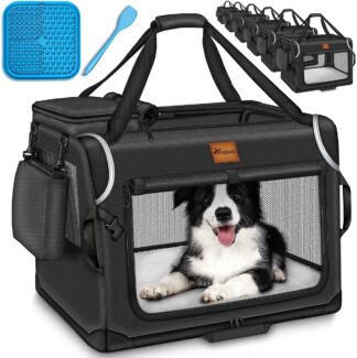 hondentransportbox / reisbench - inclusief likmat en spatel - 50 x 34 x 34 cm, transportbox voor honden en katten - antraciet