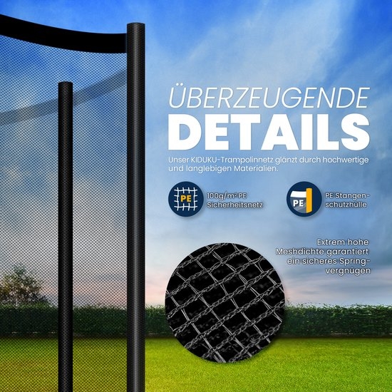 Trampoline veiligheidsnet - diameter 305 cm - voor 8 stangen - zwart - Afbeelding 3