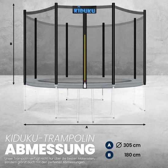 Trampoline veiligheidsnet - diameter 305 cm - voor 8 stangen - zwart - Afbeelding 6