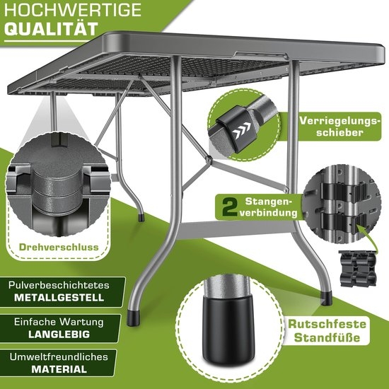Tuintafel - grijs - 180x75 cm - inklapbaar - kunststof met metaal - Afbeelding 9