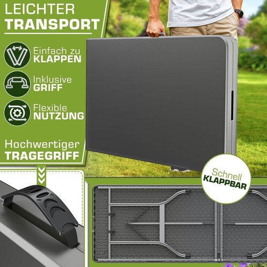 Tuintafel - grijs - 180x75 cm - inklapbaar - kunststof met metaal - Afbeelding 8