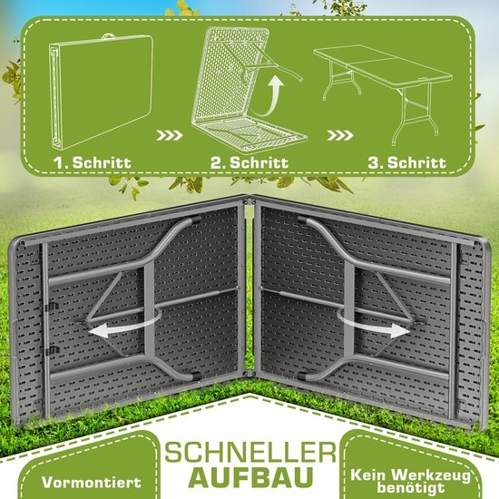 Tuintafel - grijs - 180x75 cm - inklapbaar - kunststof met metaal - Afbeelding 7