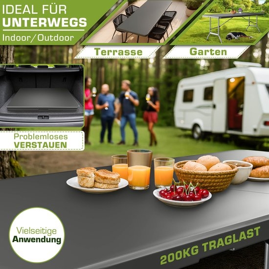 Tuintafel - grijs - 180x75 cm - inklapbaar - kunststof met metaal - Afbeelding 3