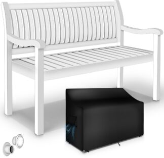 Houten Tuinbank - weerbestendig 125 cm - met hoes - massief houten parkbank - balkonbank voor 2-3 Personen - draagvermogen van 320 kg - wit