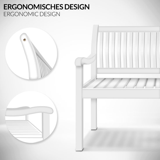 Houten Tuinbank - weerbestendig 125 cm - met hoes - massief houten parkbank - balkonbank voor 2-3 Personen - draagvermogen van 320 kg - wit - Afbeelding 3