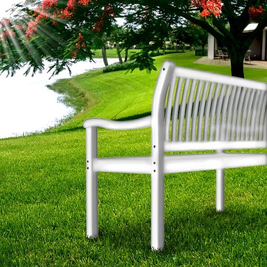 Houten Tuinbank - weerbestendig 125 cm - met hoes - massief houten parkbank - balkonbank voor 2-3 Personen - draagvermogen van 320 kg - wit - Afbeelding 7