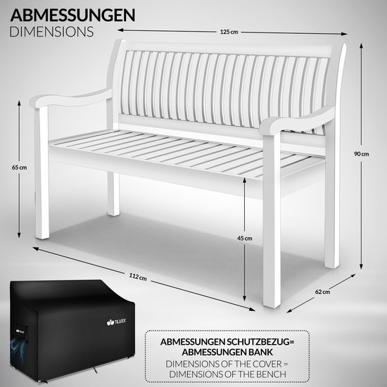 Houten Tuinbank - weerbestendig 125 cm - met hoes - massief houten parkbank - balkonbank voor 2-3 Personen - draagvermogen van 320 kg - wit - Afbeelding 8