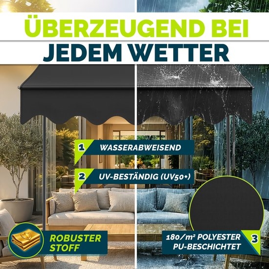 Klemluifel - zonnescherm balkon - breedte 400 cm - grijs - met handslinger - voor balkon, balkonluifel - zonder boren - luifel uv-bestendig en in hoogte verstelbaar - zonwering - waterdicht - Afbeelding 3