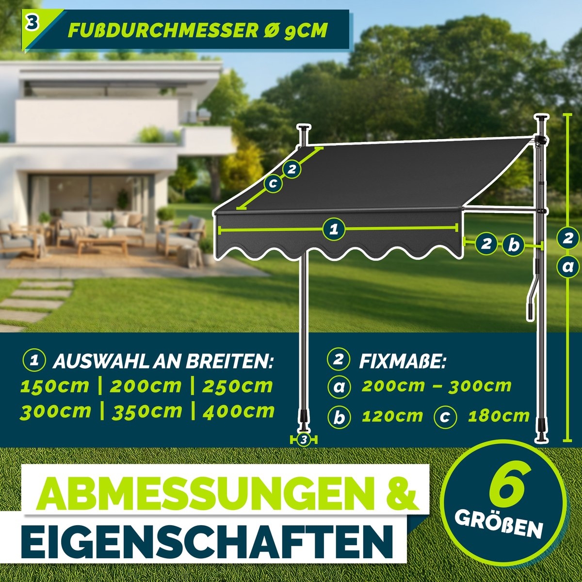 Klemluifel - zonnescherm balkon - breedte 400 cm - grijs - met handslinger - voor balkon, balkonluifel - zonder boren - luifel uv-bestendig en in hoogte verstelbaar - zonwering - waterdicht - Afbeelding 6