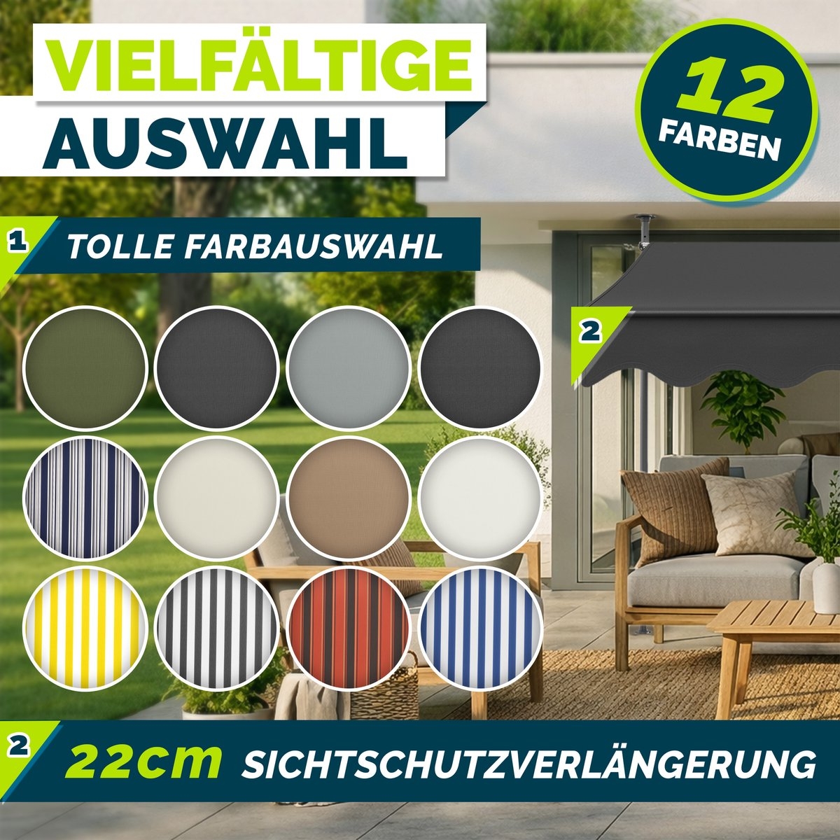 Klemluifel - zonnescherm balkon - breedte 400 cm - grijs - met handslinger - voor balkon, balkonluifel - zonder boren - luifel uv-bestendig en in hoogte verstelbaar - zonwering - waterdicht - Afbeelding 7