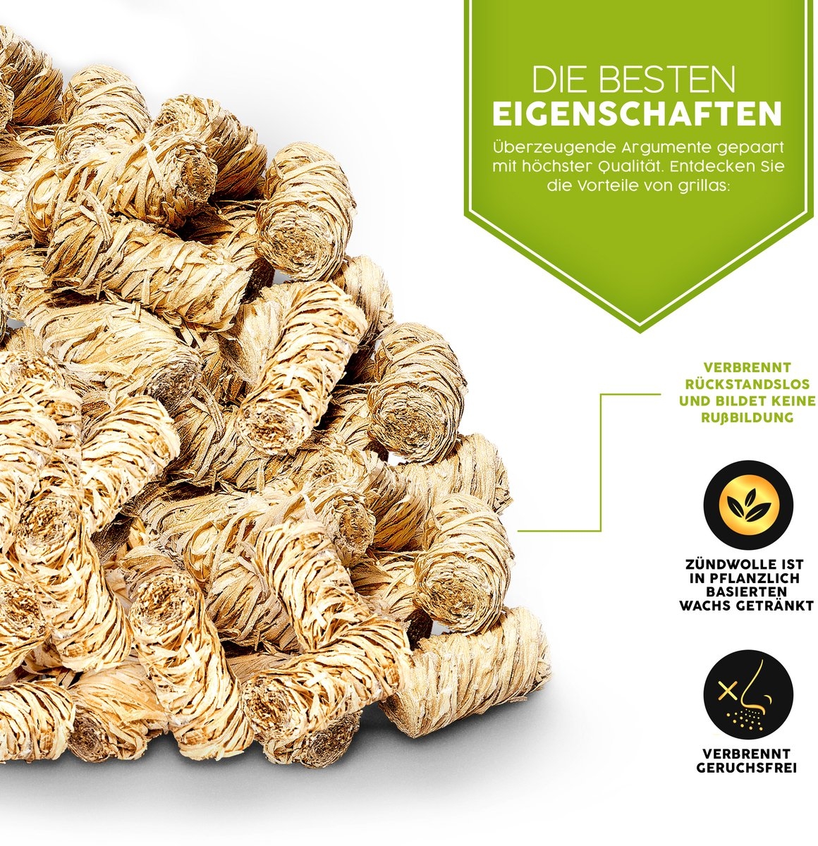 Grillas - 5 kg biologische open haard- en barbecue aanmaakblokjes - ca. 400 stuks - van houtwol - in was geïmpregneerd - kolenaansteker, aanmaakwol - aanmaakhulp zonder resten - Afbeelding 10