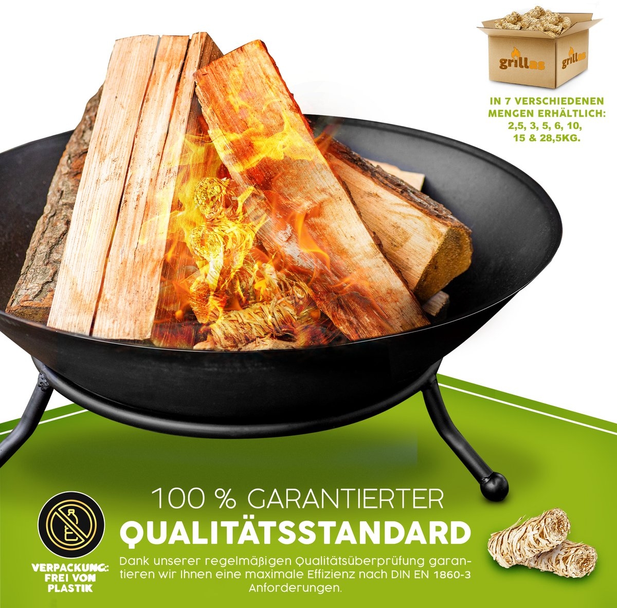 Grillas - 5 kg biologische open haard- en barbecue aanmaakblokjes - ca. 400 stuks - van houtwol - in was geïmpregneerd - kolenaansteker, aanmaakwol - aanmaakhulp zonder resten - Afbeelding 14