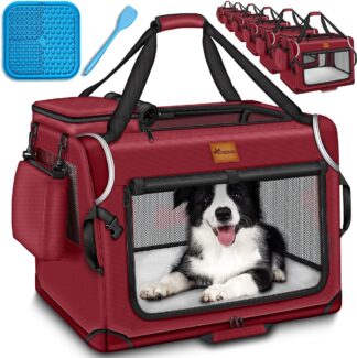 Hondenbox - transportbox hond - opvouwbaar- maat L 70 x 52 x 52 cm - incl. lekmat, spatel en reflectoren - hondentransportbox auto - voor kleine en grote honden - rood