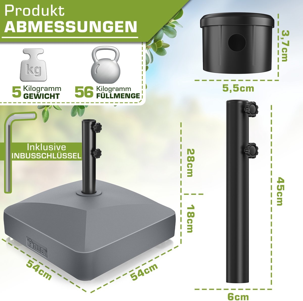 Parasolvoet GRAVIA met en remmen - Parasolstandaard vulbaar 37L / 56kg - voor stokparasol / marktparasol Ø 1,8-3,7m - weerbestendig en UV-bestendig - antraciet - Afbeelding 2