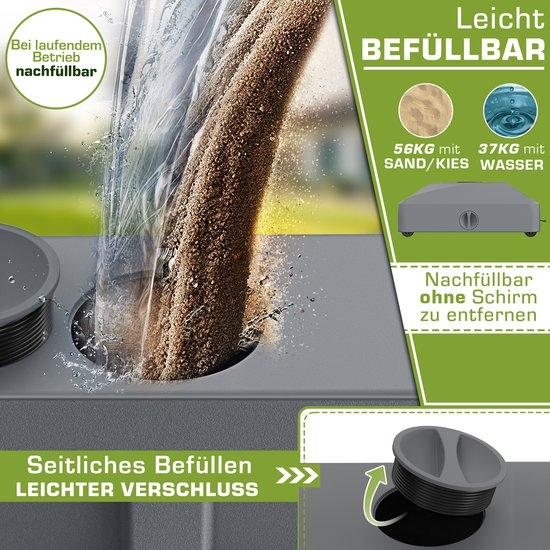 Parasolvoet GRAVIA met en remmen - Parasolstandaard vulbaar 37L / 56kg - voor stokparasol / marktparasol Ø 1,8-3,7m - weerbestendig en UV-bestendig - antraciet - Afbeelding 4