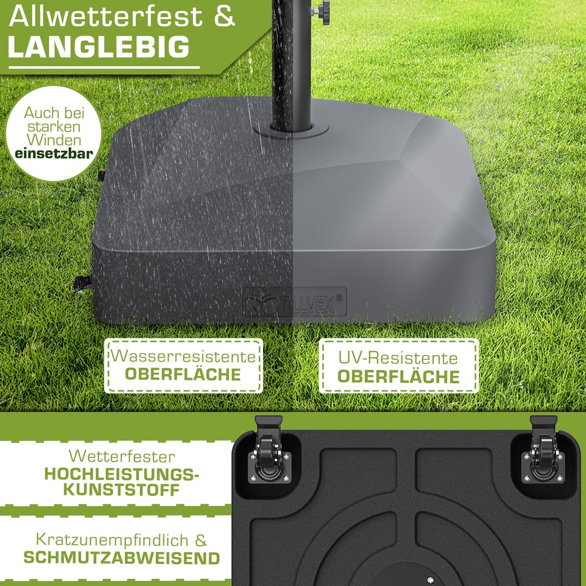 Parasolvoet GRAVIA met en remmen - Parasolstandaard vulbaar 37L / 56kg - voor stokparasol / marktparasol Ø 1,8-3,7m - weerbestendig en UV-bestendig - antraciet - Afbeelding 5