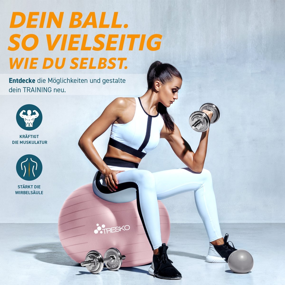 Anti-burst gymnastiekbal - fitnessball - yogaball - 75 cm - zitbal max 300 kg - met luchtpomp - geschikt voor een lengte van 175 tot 185 cm - rose goud - Afbeelding 7