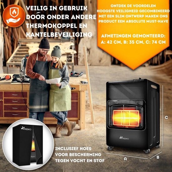 Gaskachel - max 4200 watt - incl. gasdrukregelaar en gasslang - 3 niveaus - voor butaan- of propaangasflessen tot 15 kg - Afbeelding 4