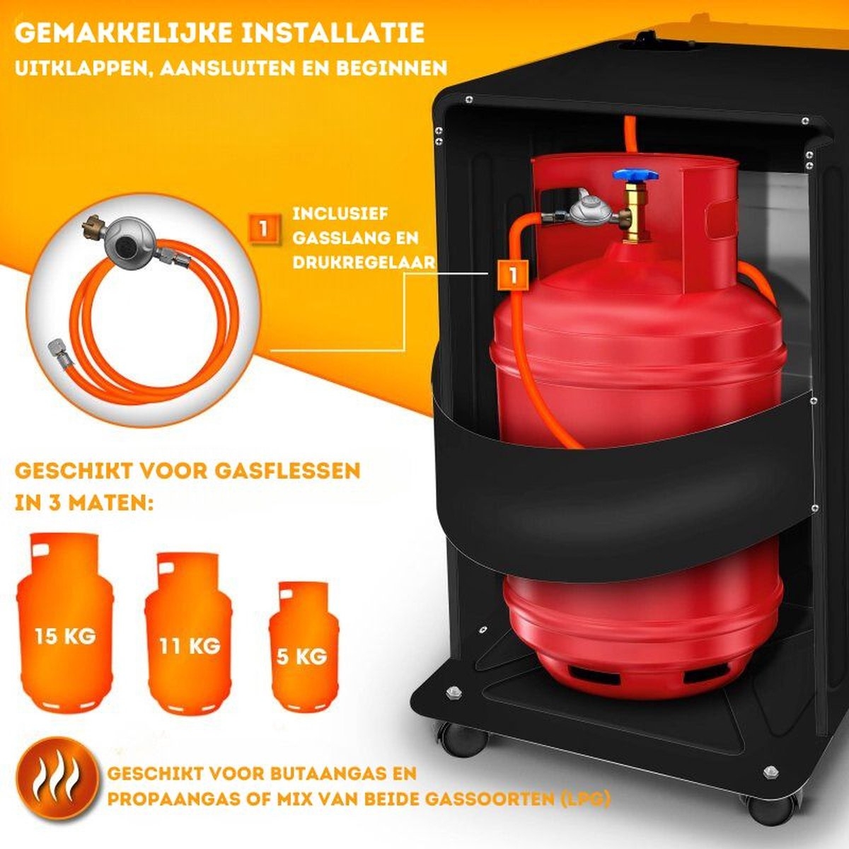 Gaskachel - max 4200 watt - incl. gasdrukregelaar en gasslang - 3 niveaus - voor butaan- of propaangasflessen tot 15 kg - Afbeelding 5