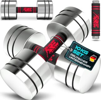 RE:SPORT - set van 2 dumbbells - 2x 10 kg - massief staal / rvs - 2 halters - schuimrubberen handgreep - voor krachttraining en spieropbouw