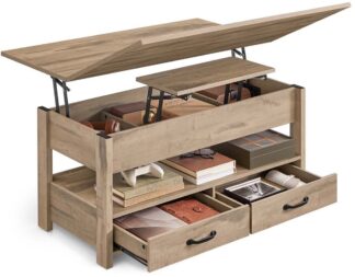 Salontafel - 100x50 cm - in hoogte verstelbaar tafelblad - tafel met 2 laden en 3 verborgen compartimenten - voor woonkamer Thuiskantoor - bruin