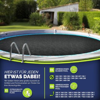 Zwembadafdekking - diameter 600 cm - solar folie - afdekzeil / zwembadzeil - 400g/m² PE-materiaal - zwart
