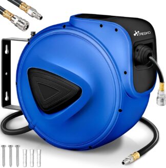 Tresko - persluchtslang met haspel - 20 meter - draaibaar - max 18 bar - blauw