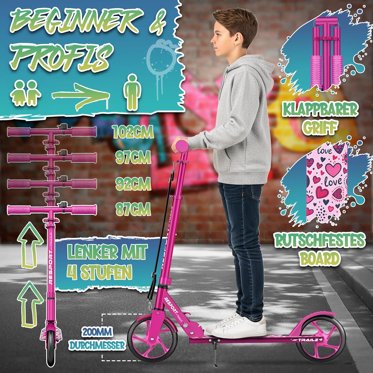 Step – XL model - voor kinderen en volwassenen – wieldiameter 200 mm – max 100 kg - roze - Afbeelding 2