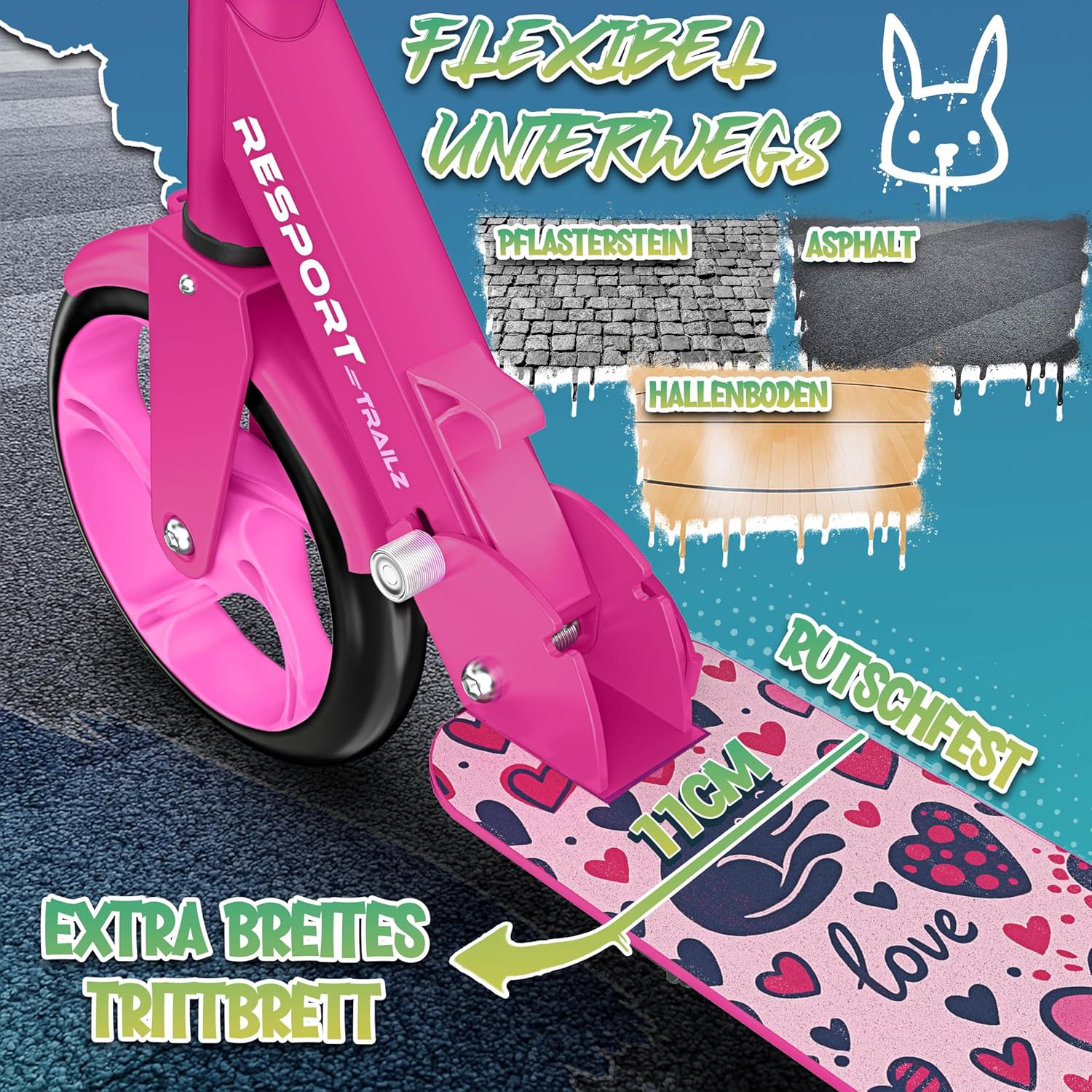 Step – XL model - voor kinderen en volwassenen – wieldiameter 200 mm – max 100 kg - roze - Afbeelding 5