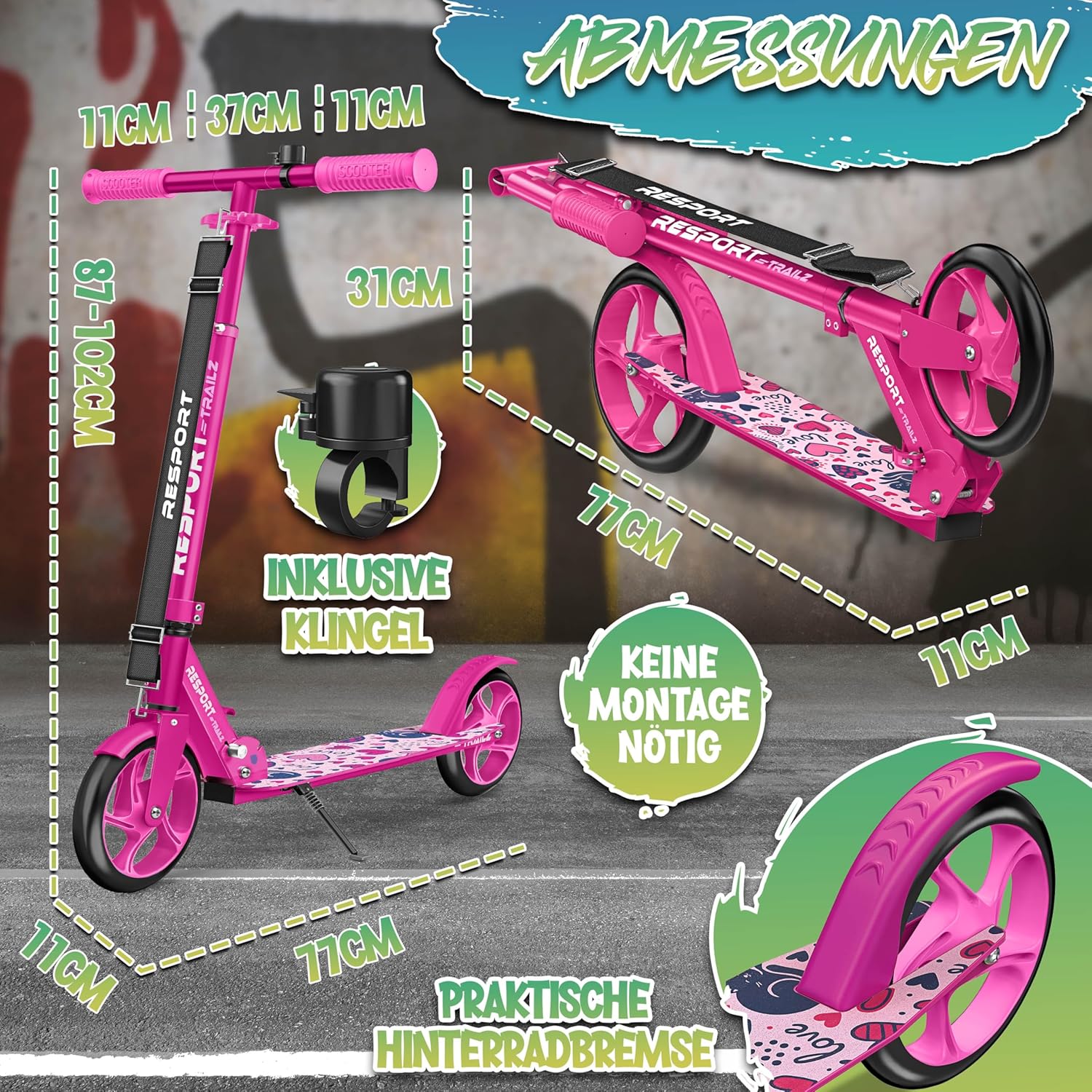 Step – XL model - voor kinderen en volwassenen – wieldiameter 200 mm – max 100 kg - roze - Afbeelding 6