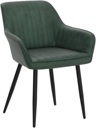 2x Eetkamerstoel – kuipstoel - keukenstoelen - fluwelen stoel - met armleuningen - metaal met stof - groen - set van 2 stuks -LDC087C01